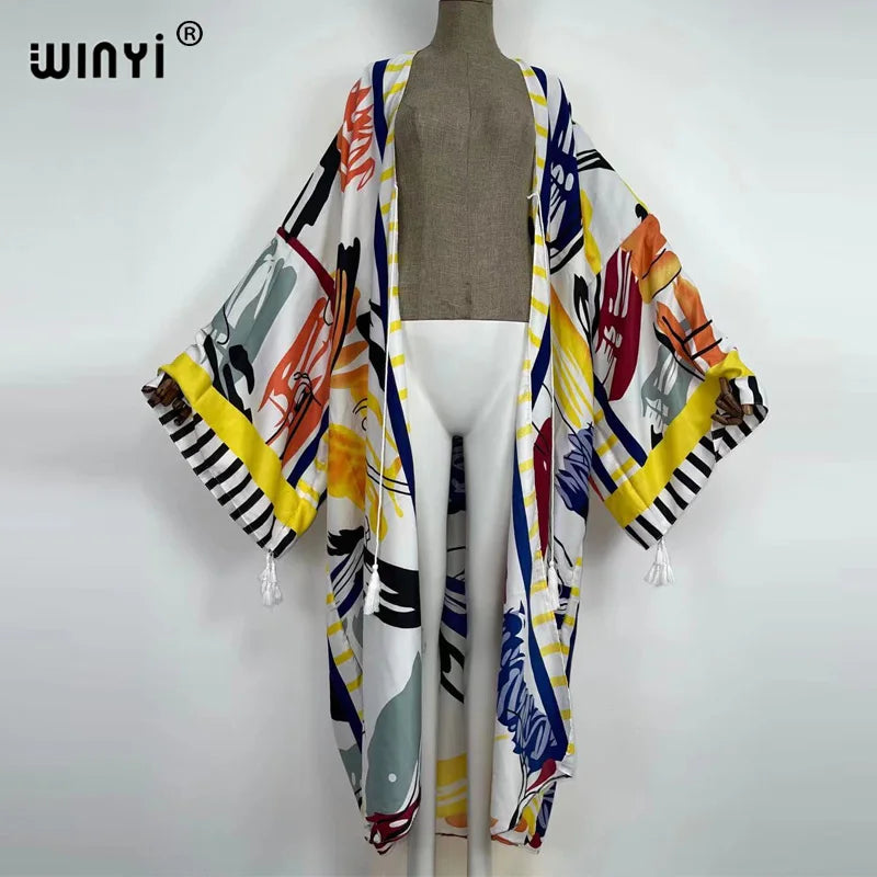 Caftan Autumn 2024 WINYI Women Cardigan Loose Long Dress Cocktail Party Boho Maxi African Holiday Batwing Sleeve kimono