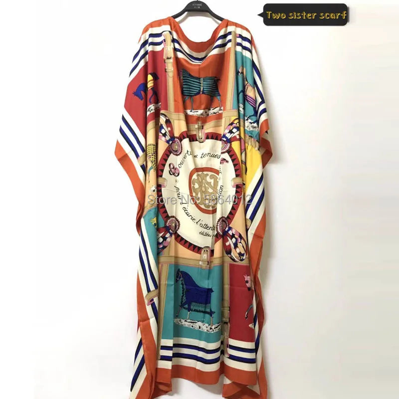 Africa Fashion Blogger Recommend Popular printed Silk Kaftan Maxi dresses Loose Summer Beach Bohemian kaftan long dress for lady
