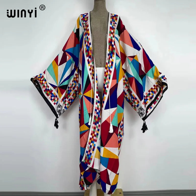 Caftan Autumn 2024 WINYI Women Cardigan Loose Long Dress Cocktail Party Boho Maxi African Holiday Batwing Sleeve kimono