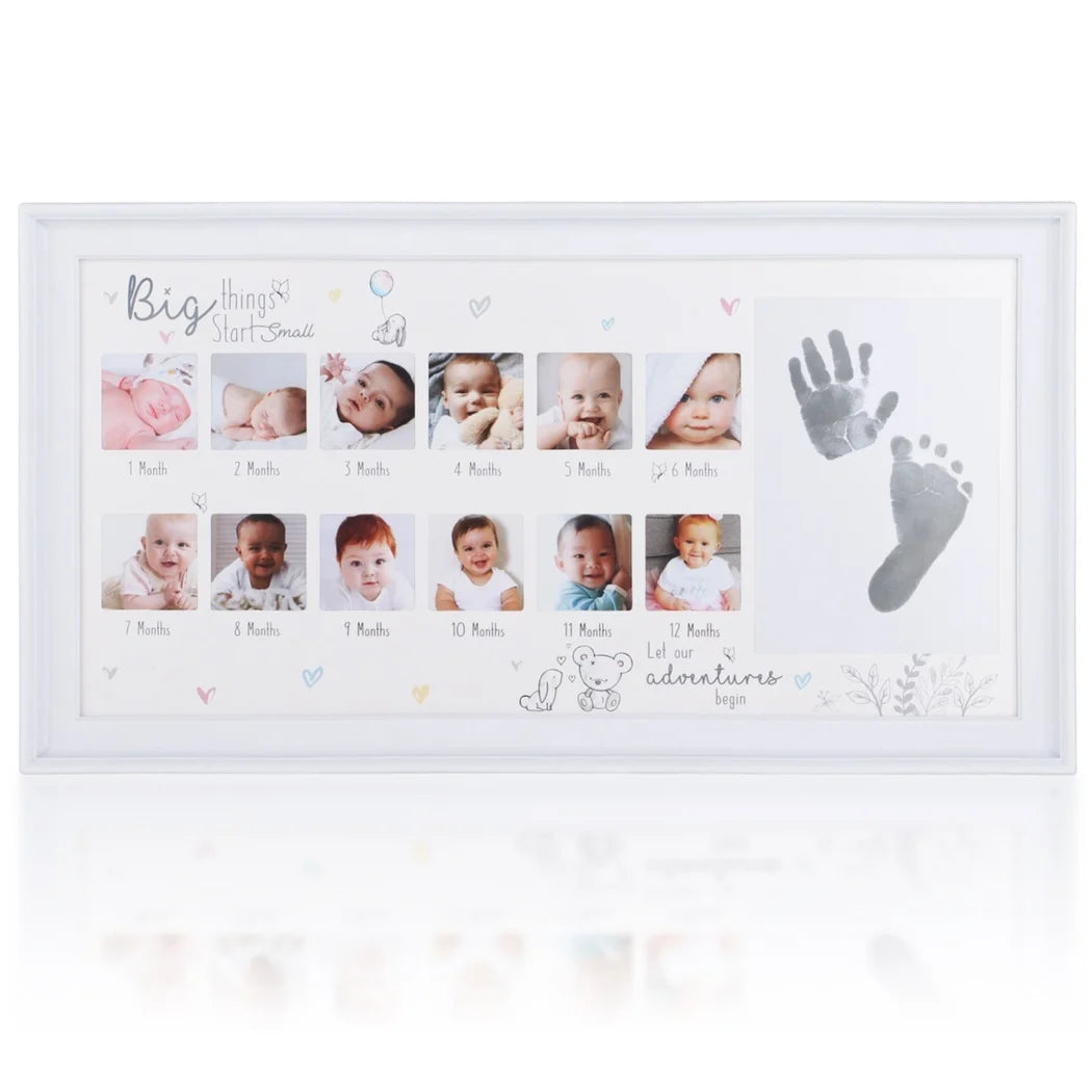 Cadre photo pour nouveau-né de 12 mois, kit d'empreintes de mains et de pieds de bébé, cadre photo pour ma première année de bébé pour photos souvenirs