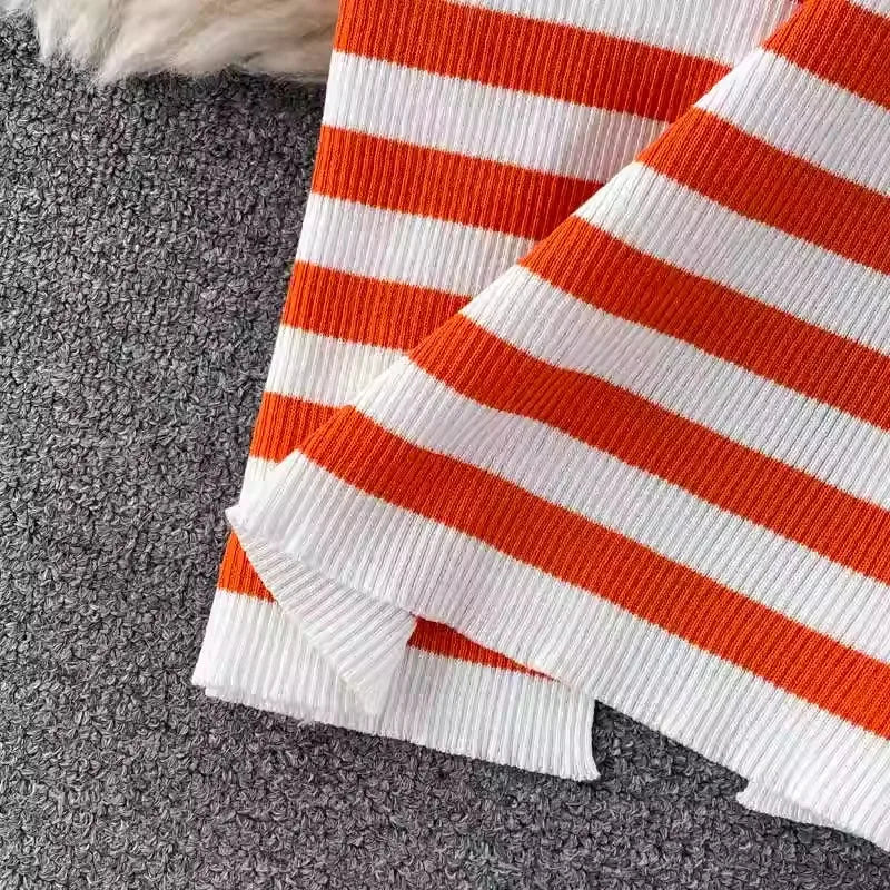 YuooMuoo Women Dress 2024 Summer Casual All Match Puff Sleeve Stripes Knitted Long Dress Female Bodycon Outfits Vestidos