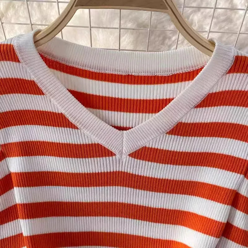 YuooMuoo Women Dress 2024 Summer Casual All Match Puff Sleeve Stripes Knitted Long Dress Female Bodycon Outfits Vestidos