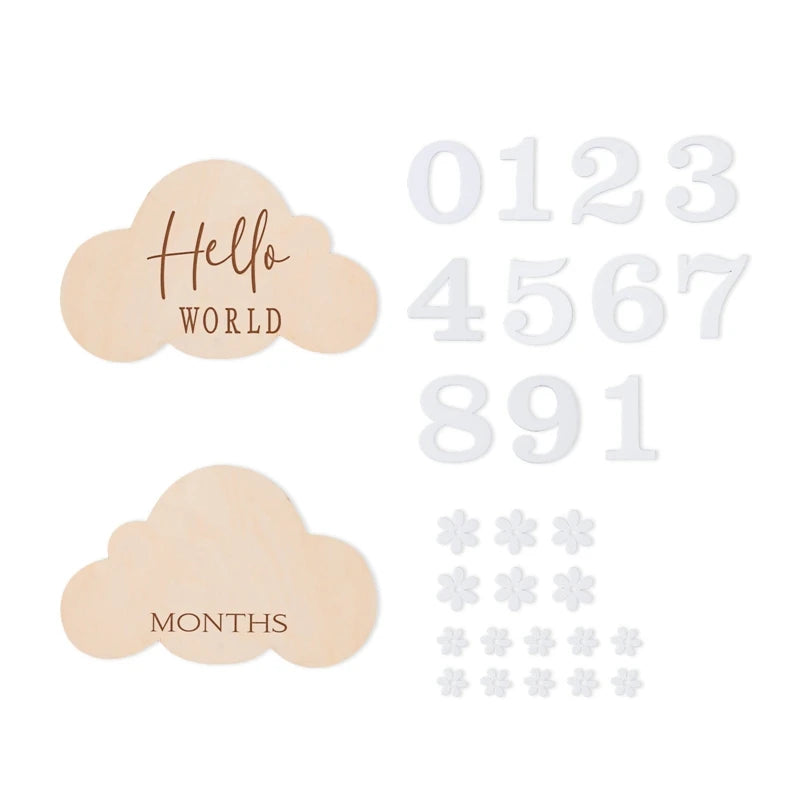 Baby Milestone Number Monthly Memorial Cards For Newborn Baby Paper Wooden Engraved Age Photography Accessories Birthing Gift
