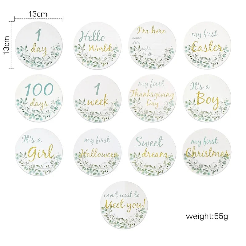 Baby Milestone Number Monthly Memorial Cards For Newborn Baby Paper Wooden Engraved Age Photography Accessories Birthing Gift