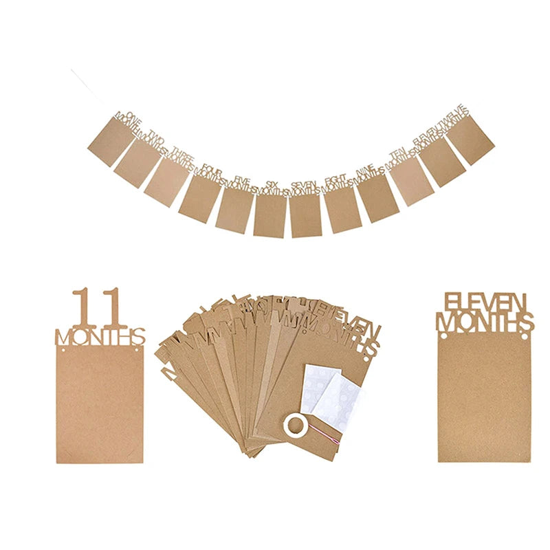 New Born Birthday 12 Months Photo Banner Baby One Year Birthday Picture Photo Frame Clip Wedding Anniversary Party Decor
