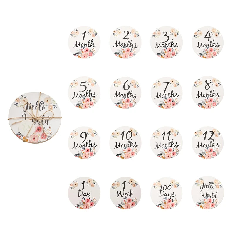 Baby Milestone Number Monthly Memorial Cards For Newborn Baby Paper Wooden Engraved Age Photography Accessories Birthing Gift