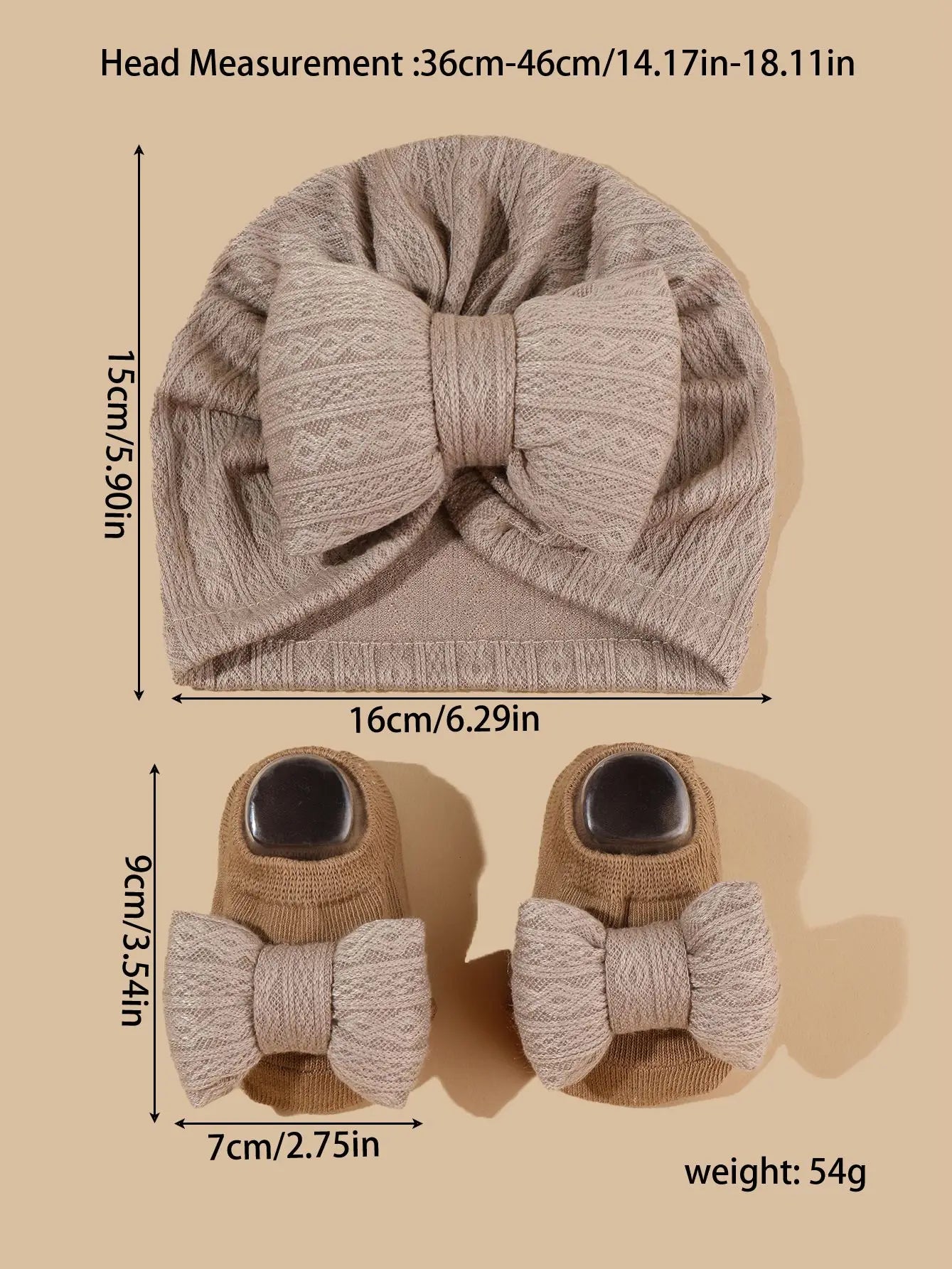 2Pcs Newborn Baby Bow Hat Socks Set Solid Color Cotton Infant Girls Turban Cap Anti-slip Socks