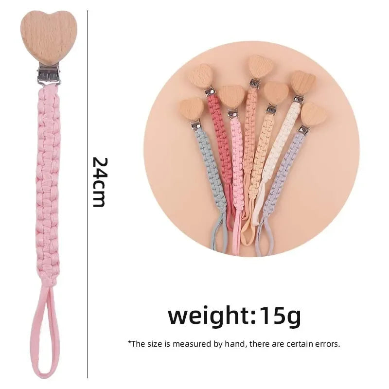 Chaîne de sucette personnalisée en bois pour bébé, avec nom, tissage, pendentif, anneau de dentition, cadeau pour nouveau-né
