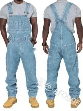 Jeans pour hommes 2025, salopette pour hommes, poches décontractées, amples, longs, pantalons en denim, slim, épissure droite, barboteuses, automne, grande taille, longs jeans pour hommes