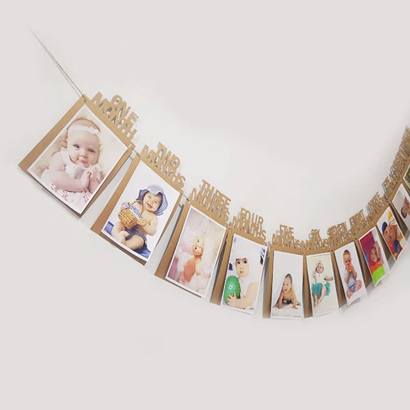 New Born Birthday 12 Months Photo Banner Baby One Year Birthday Picture Photo Frame Clip Wedding Anniversary Party Decor
