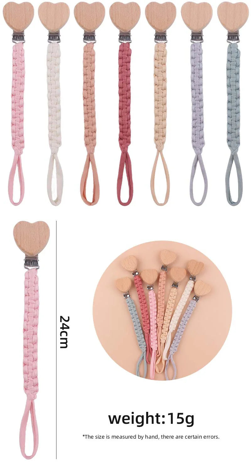 Chaîne de sucette personnalisée en bois pour bébé, avec nom, tissage, pendentif, anneau de dentition, cadeau pour nouveau-né