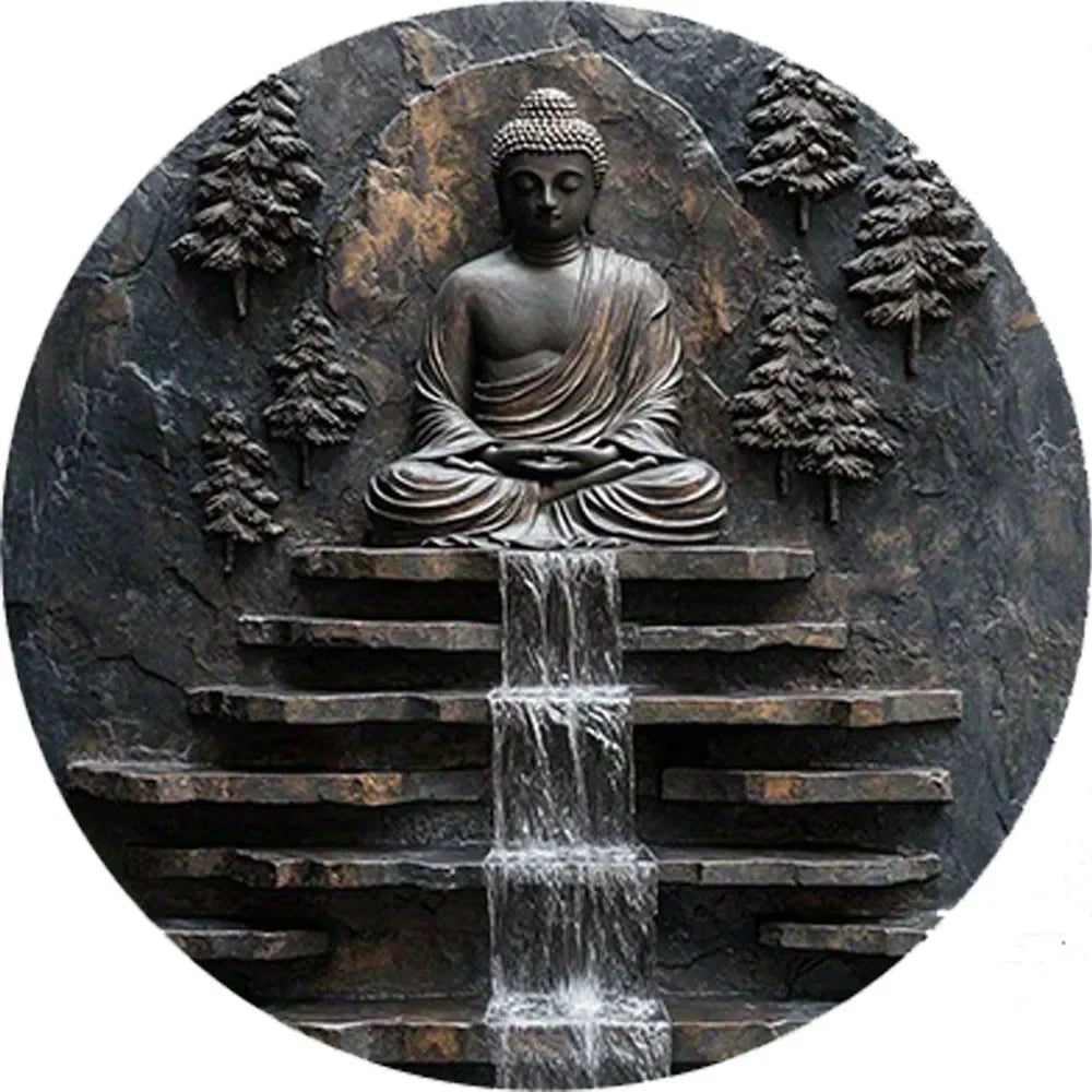 Wall art,Vintage Buddha Meditation Metal Wall Art -Sign with Serene Monk and Waterfall Design Yard, Garden Wall Art