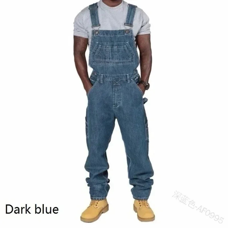 Jeans pour hommes 2025, salopette pour hommes, poches décontractées, amples, longs, pantalons en denim, slim, épissure droite, barboteuses, automne, grande taille, longs jeans pour hommes