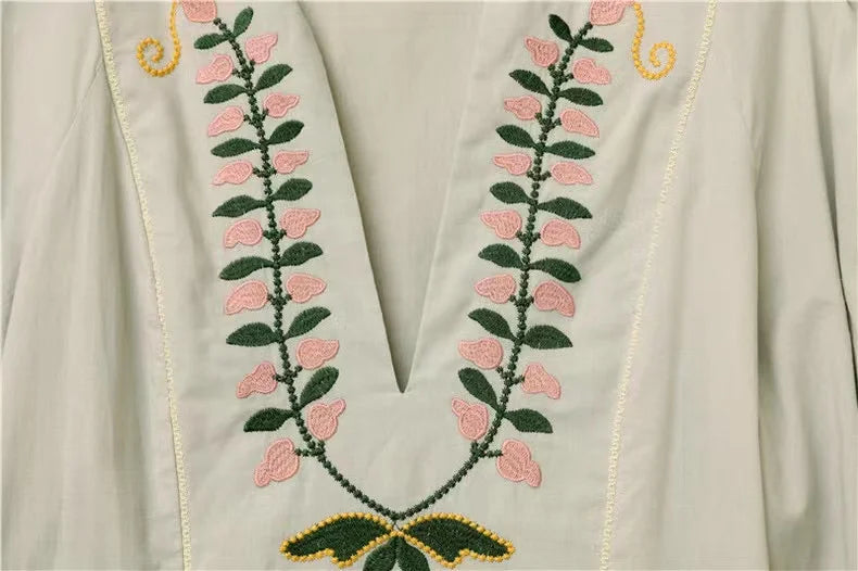 RARF 2024 New positioning heavy industry embroidery craft V-neck long dress Bohemian holiday style