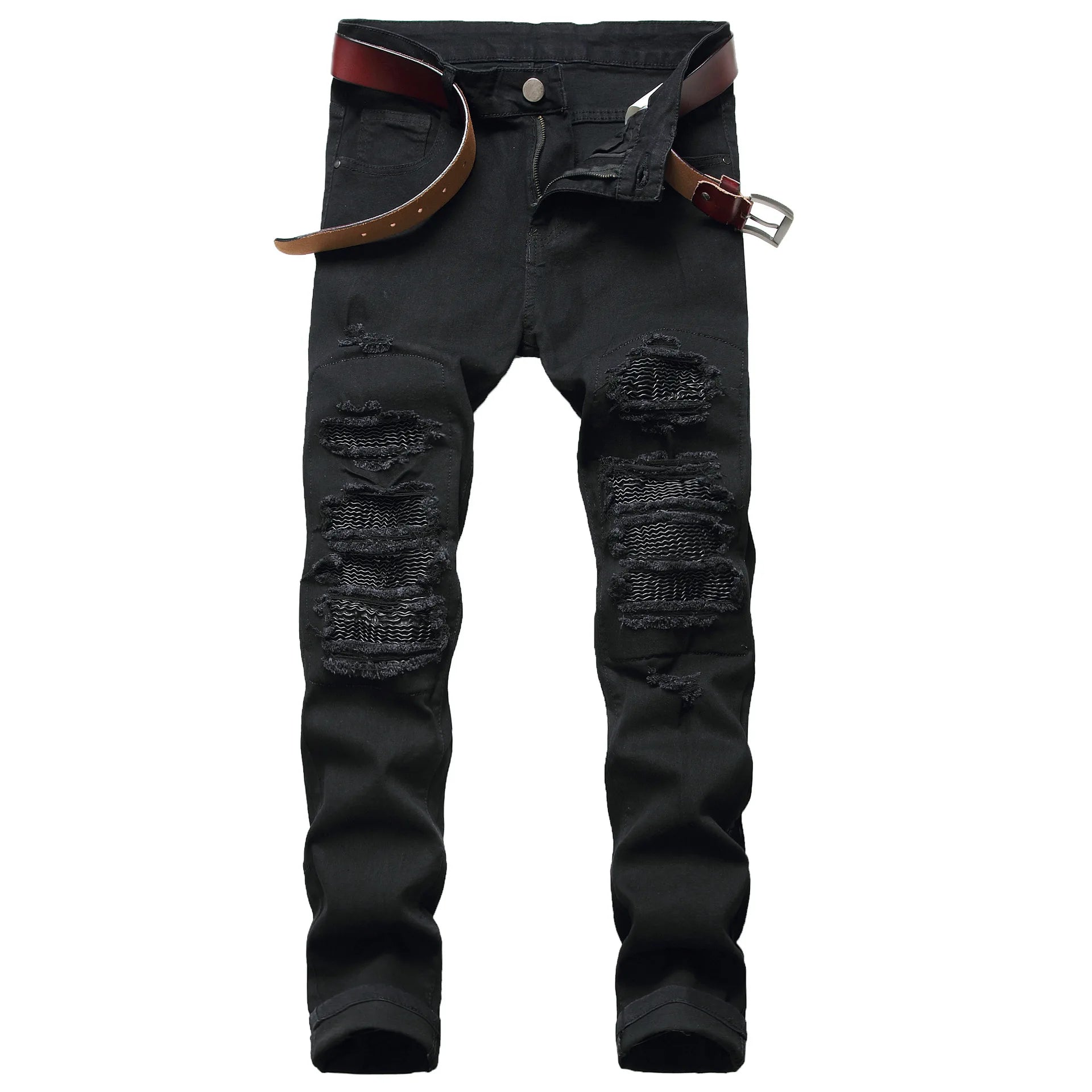 Jeans pour hommes High Street avec trous et pointes noires, jeans slim fit et pantalons pour hommes