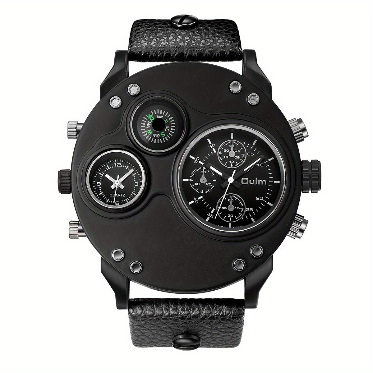 Oulm Mens Dual Time Zone Quartz Watch - Bold Large Dial, Stylish Personality Design, Precise Movement, Comfortable Belt Strap - For Globetrotters & Fashion Enthusiasts
