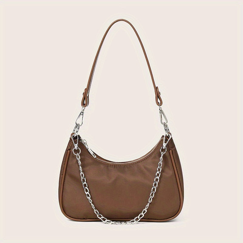 Y2K Chic Chain Baguette Bag - Stylish Nylon Shoulder Purse - Durable & Versatile for Everyday Fashion - Solid Colors for the Fashion-Forward Woman