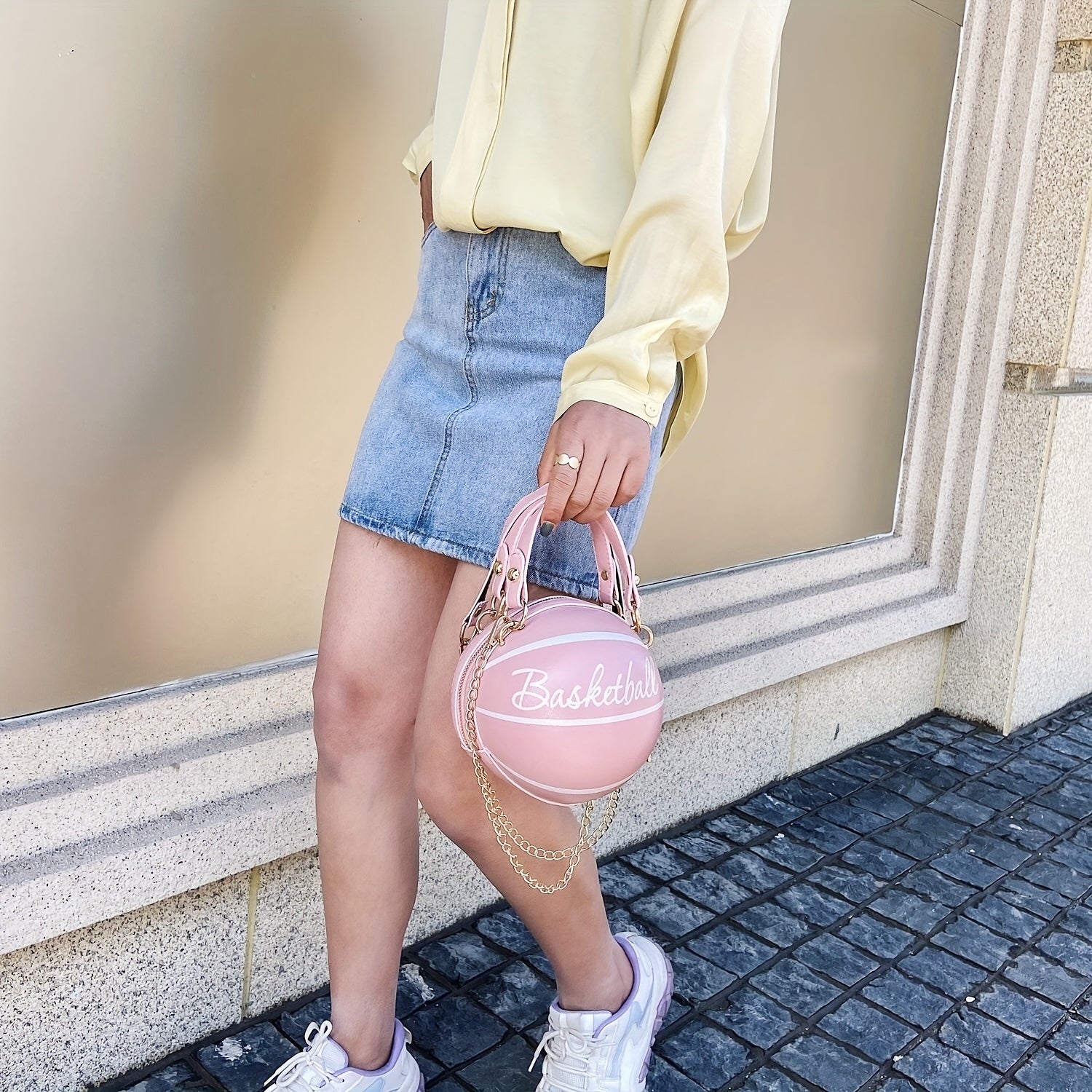 Fashion-Forward Basketball-Shaped Y2K Chain Bag - Retro-Trendy Crossbody & Shoulder Purse with Durable PU Leather, Chic Top Handle, and Adjustable Strap for Versatile Style