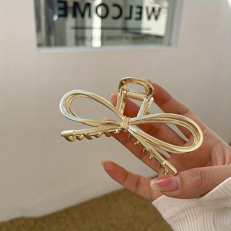 1 Pack Temperament Cold Wind Bow Hair Clip Back Of The Head Dish Hair Simple Fashion Shark Clip All-match Hair Accessories