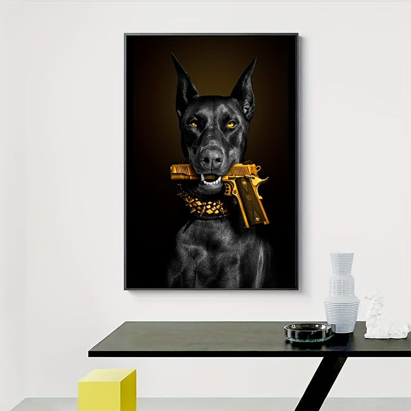 Modern Art Black Rubin Lion Dog Oil Painting Canvas Poster - 1pc Luxury Animal Wall Art for Bedroom Living Room Corridor - Fall Decor, Wall Decor, Room Decoration, No Frame
