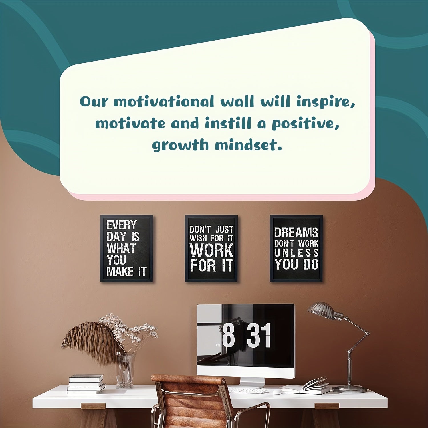 [6 affiches murales motivantes] 6 affiches murales inspirantes pour bureau, salle de sport, salon, chambre à coucher, citations et dictons motivants et positifs, décorations parfaites pour les pièces, 20 x 25 cm, sans cadre