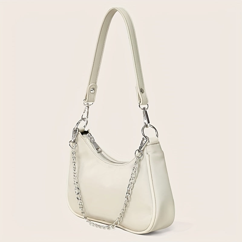 Y2K Chic Chain Baguette Bag - Stylish Nylon Shoulder Purse - Durable & Versatile for Everyday Fashion - Solid Colors for the Fashion-Forward Woman