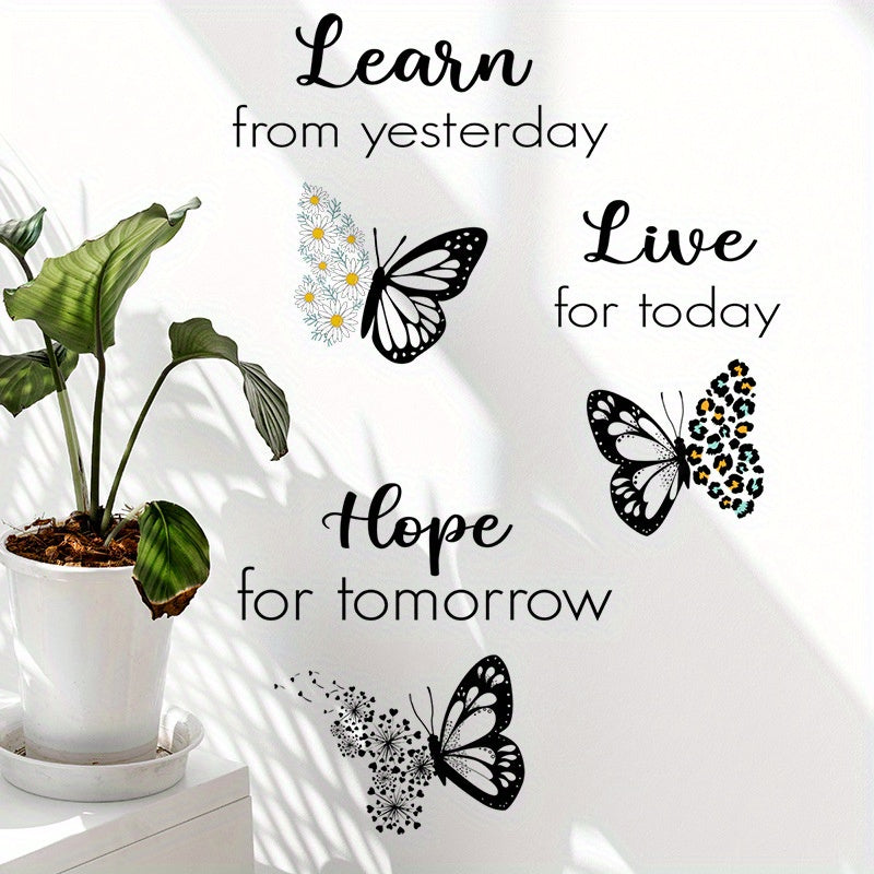 1pc Inspirational Black and White Butterfly Wall Sticker for Home Decor - Cartoon Butterfly PVC Wall Art