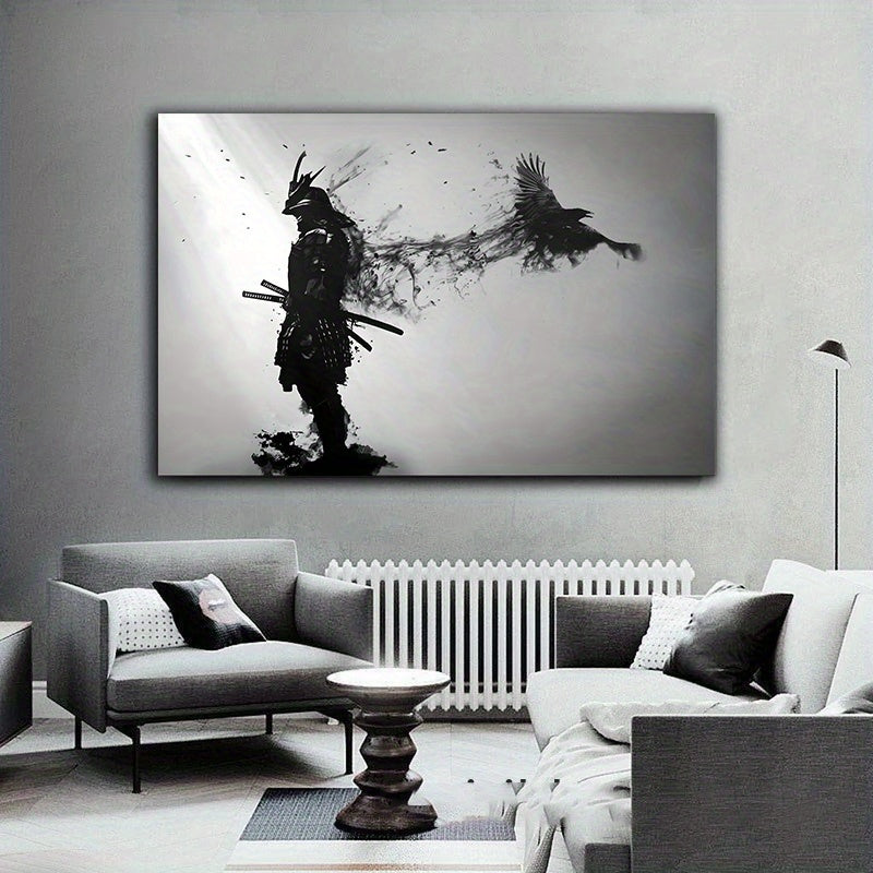 1pc Black And White Japanese Samurai Man Posters And Print, Wall Art Canvas Painting, Artwork For Living Room Cuadros Decor, No Frame
