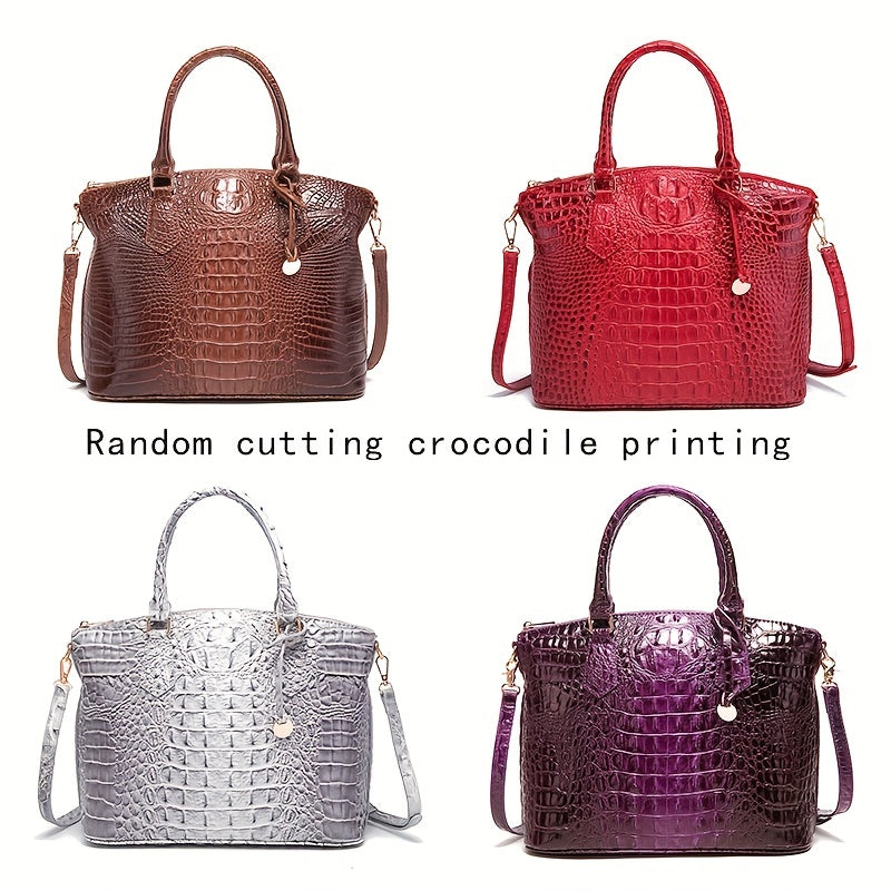 Fashion-Forward Crocodile Pattern Tote Bag - Double Handle Work Purse with Secure Zipper Closure - Perfect for Stylish, Professional Women - A Trendy Daily Accessory