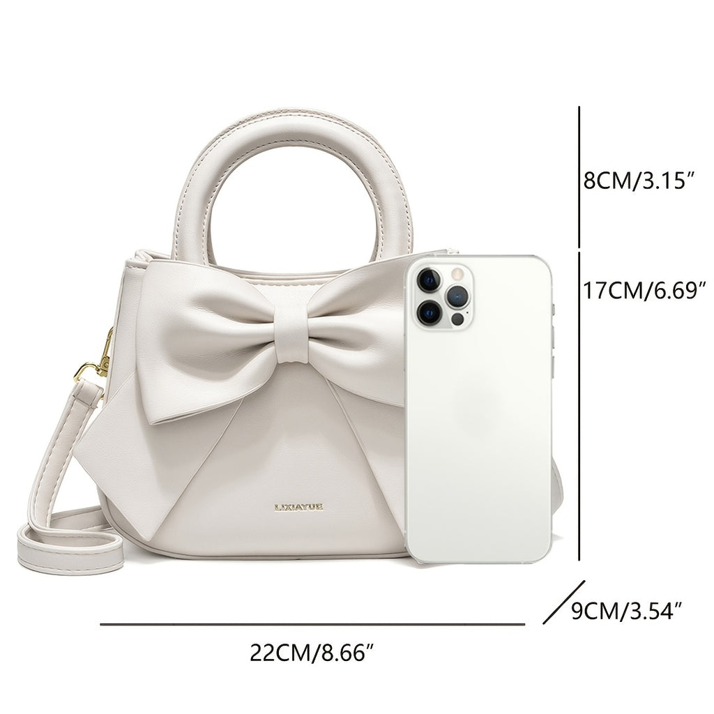 Chic Bow Accent Handbag - Durable Faux Leather, Dual Handle & Crossbody - Stylish Womens Purse for Everyday Fashion