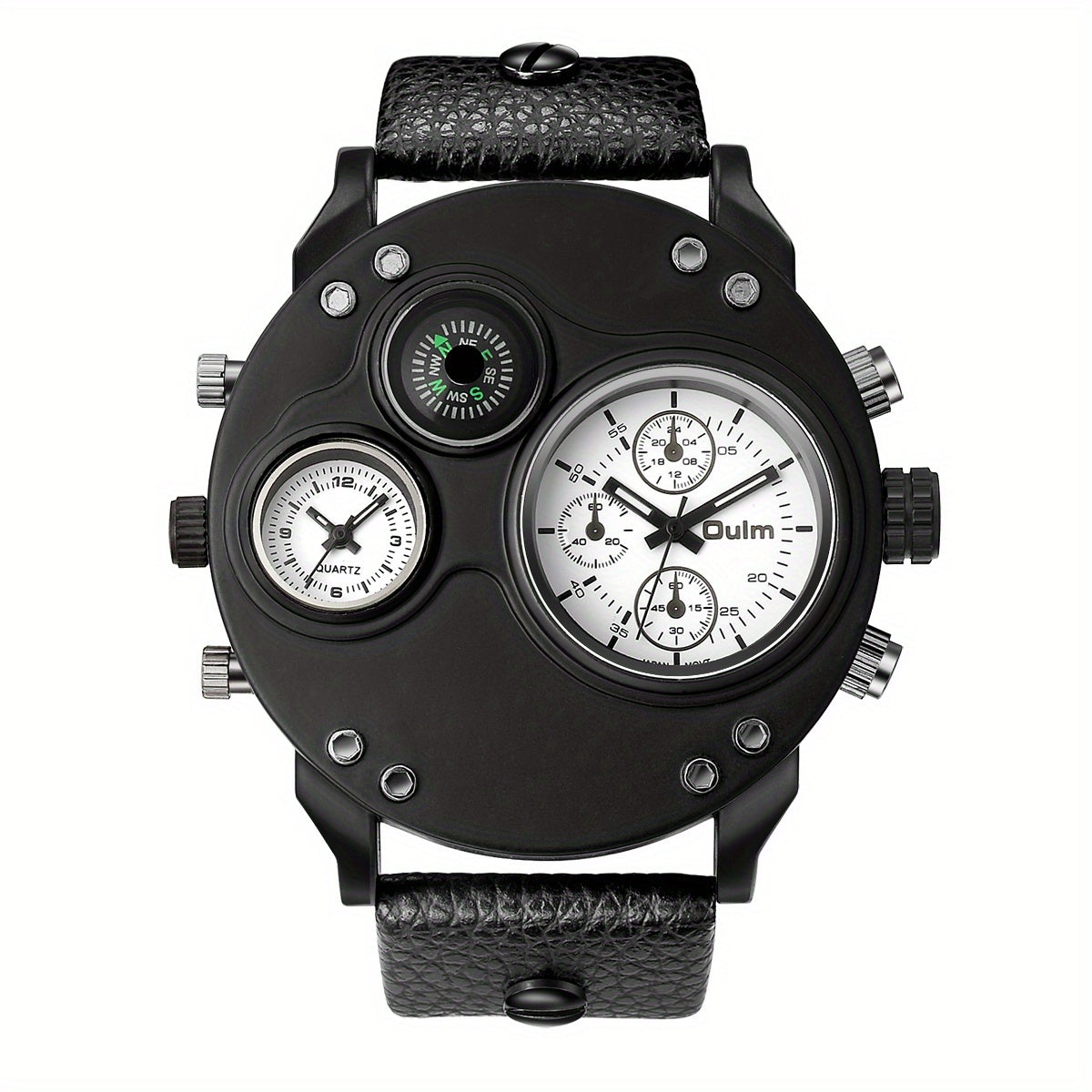 Oulm Mens Dual Time Zone Quartz Watch - Bold Large Dial, Stylish Personality Design, Precise Movement, Comfortable Belt Strap - For Globetrotters & Fashion Enthusiasts