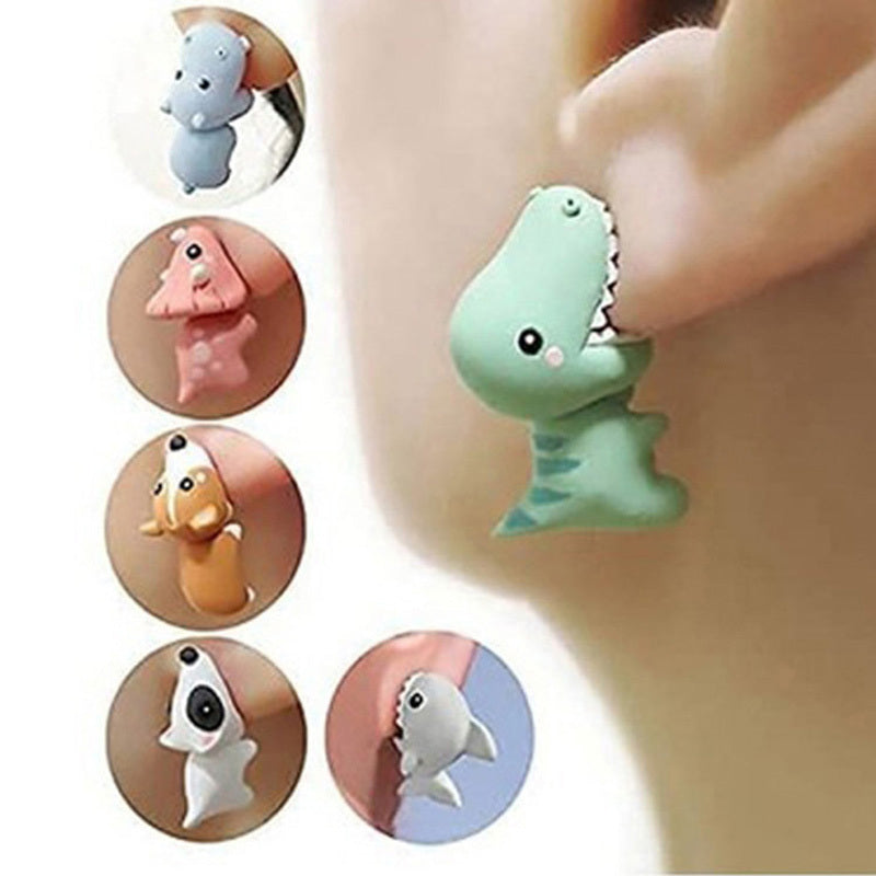 Charming Metal Cartoon Animal Earrings - Cute Dinosaur, Puppy & Whale Designs for Men and Women - Perfect Party Favors & Gifts, Clay Bite, Fashion Accessories