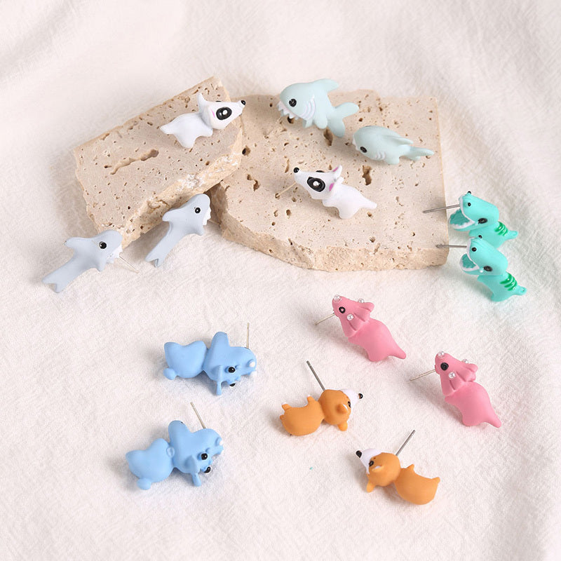 Charming Metal Cartoon Animal Earrings - Cute Dinosaur, Puppy & Whale Designs for Men and Women - Perfect Party Favors & Gifts, Clay Bite, Fashion Accessories