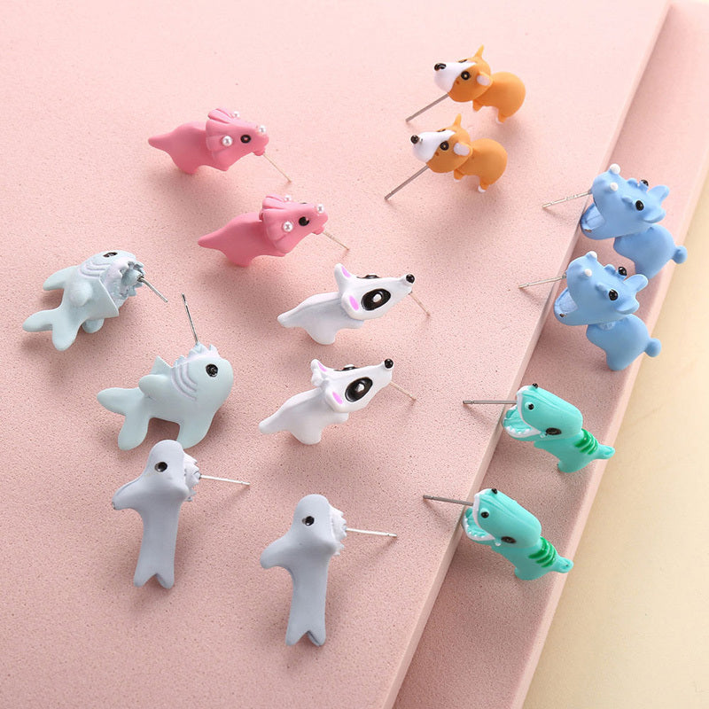 Charming Metal Cartoon Animal Earrings - Cute Dinosaur, Puppy & Whale Designs for Men and Women - Perfect Party Favors & Gifts, Clay Bite, Fashion Accessories