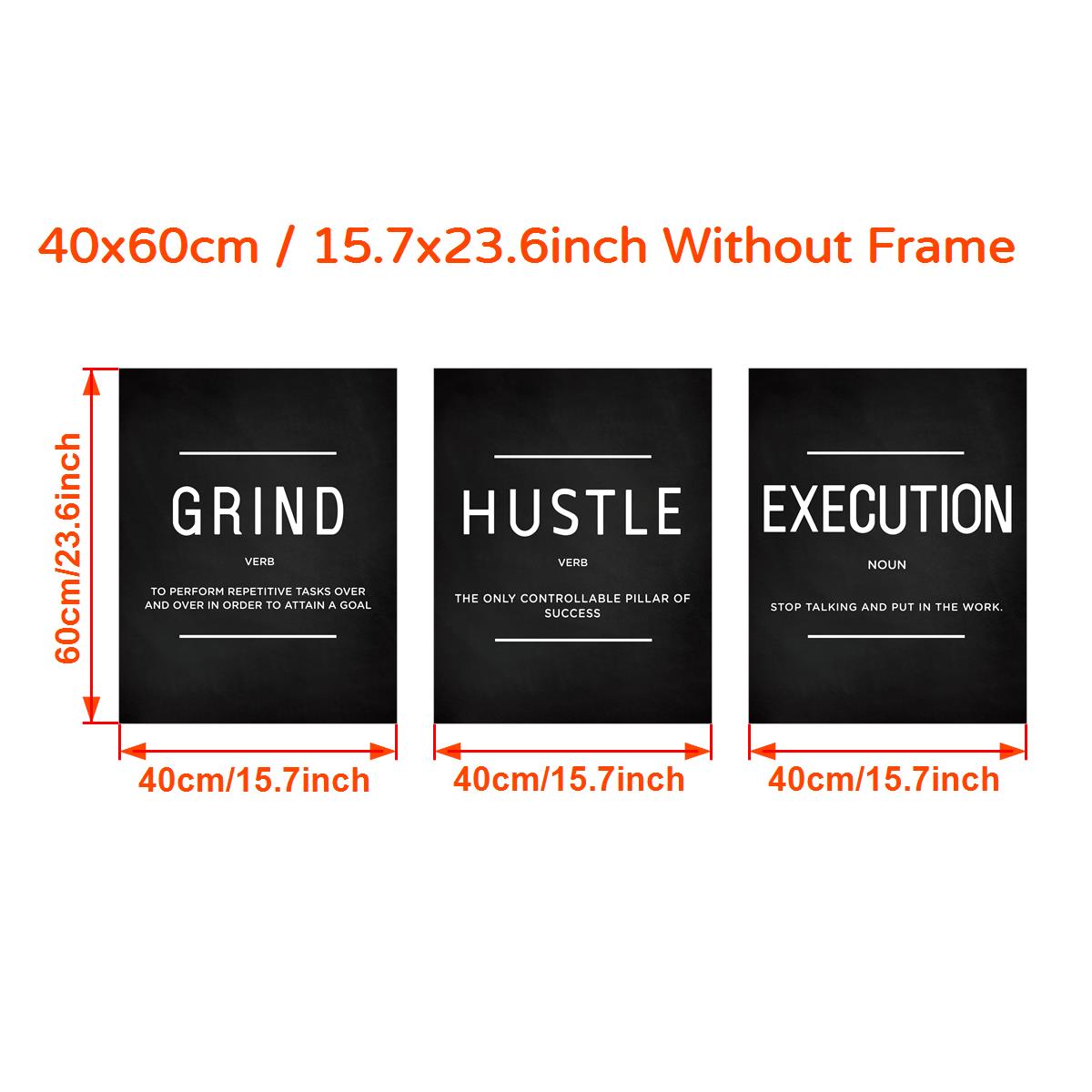 [3 pièces d'art mural sur toile de motivation] Lot de 3 citations sur l'exécution de Grind Hustle - Cadeaux de motivation pour amis, entrepreneurs et décoration de bureau à domicile - Affiches inspirantes sans cadre