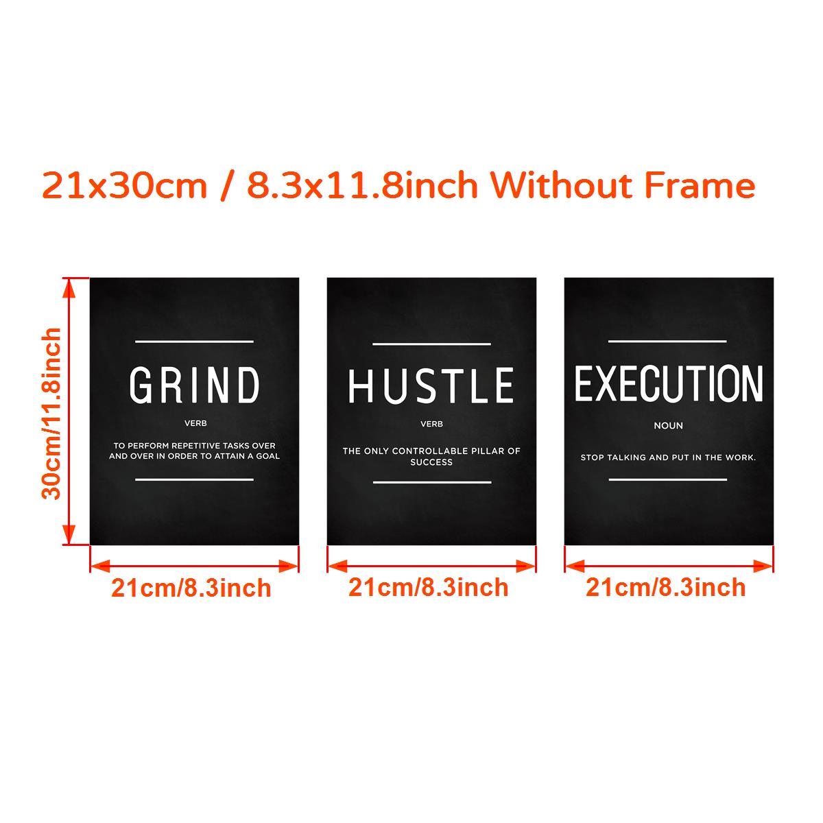 [3 pièces d'art mural sur toile de motivation] Lot de 3 citations sur l'exécution de Grind Hustle - Cadeaux de motivation pour amis, entrepreneurs et décoration de bureau à domicile - Affiches inspirantes sans cadre