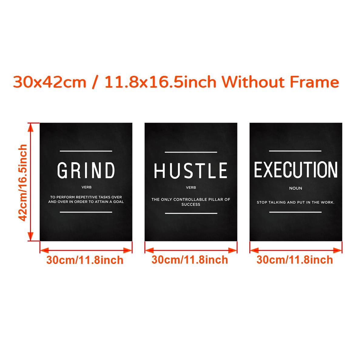 [3 pièces d'art mural sur toile de motivation] Lot de 3 citations sur l'exécution de Grind Hustle - Cadeaux de motivation pour amis, entrepreneurs et décoration de bureau à domicile - Affiches inspirantes sans cadre