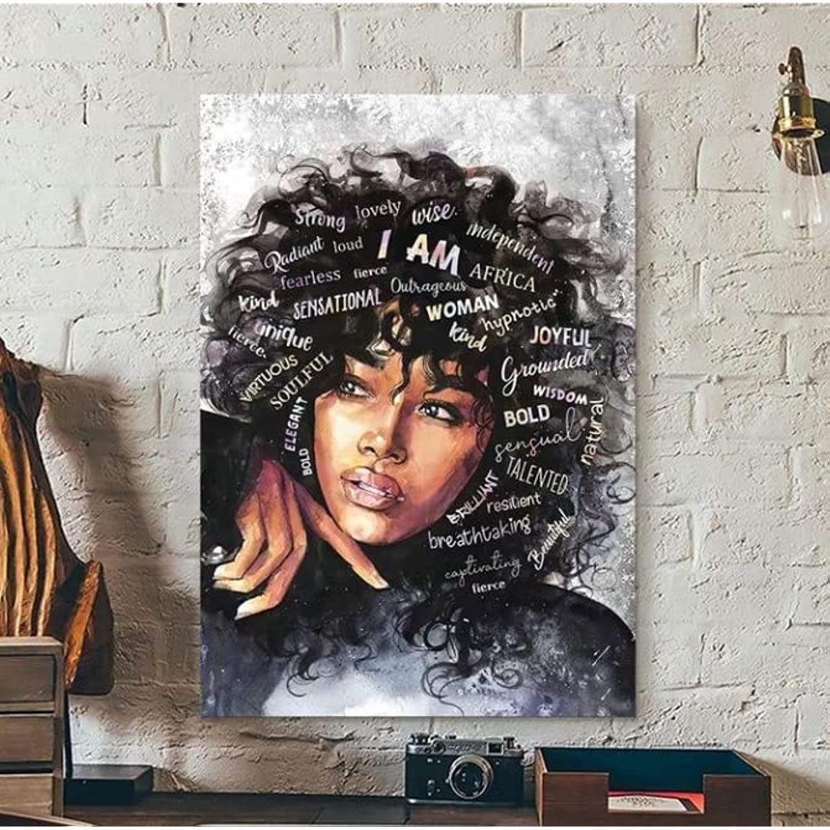 [1pc Black Queen Canvas Wall Art] 1pc Black Queen Canvas Wall Art African American Poster Black Women Canvas Wall Art Abstract Contemporary Canvas Prints Painting Decoration For Living Room Bedroom Washing Room Children's Roo