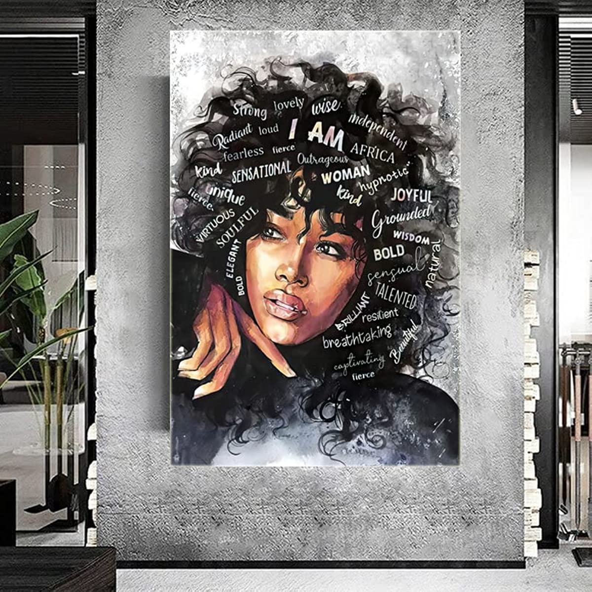 [1pc Black Queen Canvas Wall Art] 1pc Black Queen Canvas Wall Art African American Poster Black Women Canvas Wall Art Abstract Contemporary Canvas Prints Painting Decoration For Living Room Bedroom Washing Room Children's Roo