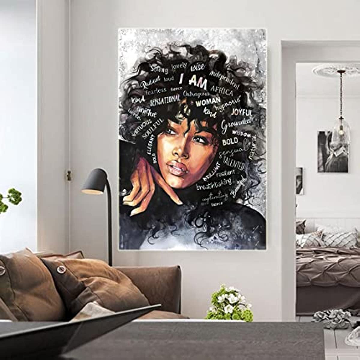[1pc Black Queen Canvas Wall Art] 1pc Black Queen Canvas Wall Art African American Poster Black Women Canvas Wall Art Abstract Contemporary Canvas Prints Painting Decoration For Living Room Bedroom Washing Room Children's Roo
