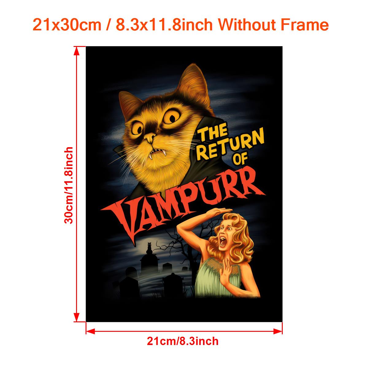 1 adet "Vampurr'un Dönüşü" Tuval Poster - Vintage Korku-Komedi Kedi Sever Duvar Sanatı, Çerçevesiz, Çam Ağacı Tuval, Oturma Odası ve Yatak Odası Dekoru için Dikey Yönlendirme
