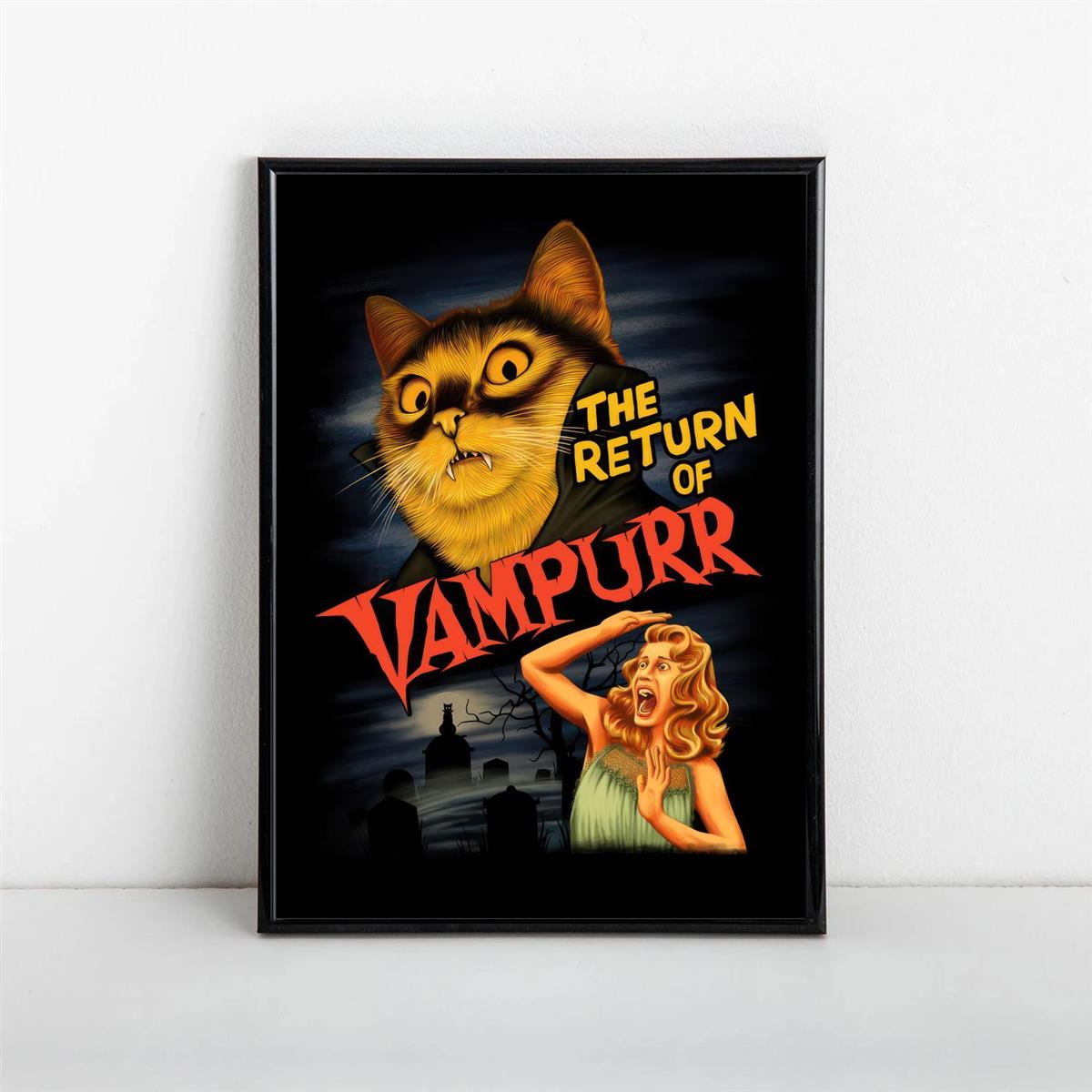 1 adet "Vampurr'un Dönüşü" Tuval Poster - Vintage Korku-Komedi Kedi Sever Duvar Sanatı, Çerçevesiz, Çam Ağacı Tuval, Oturma Odası ve Yatak Odası Dekoru için Dikey Yönlendirme