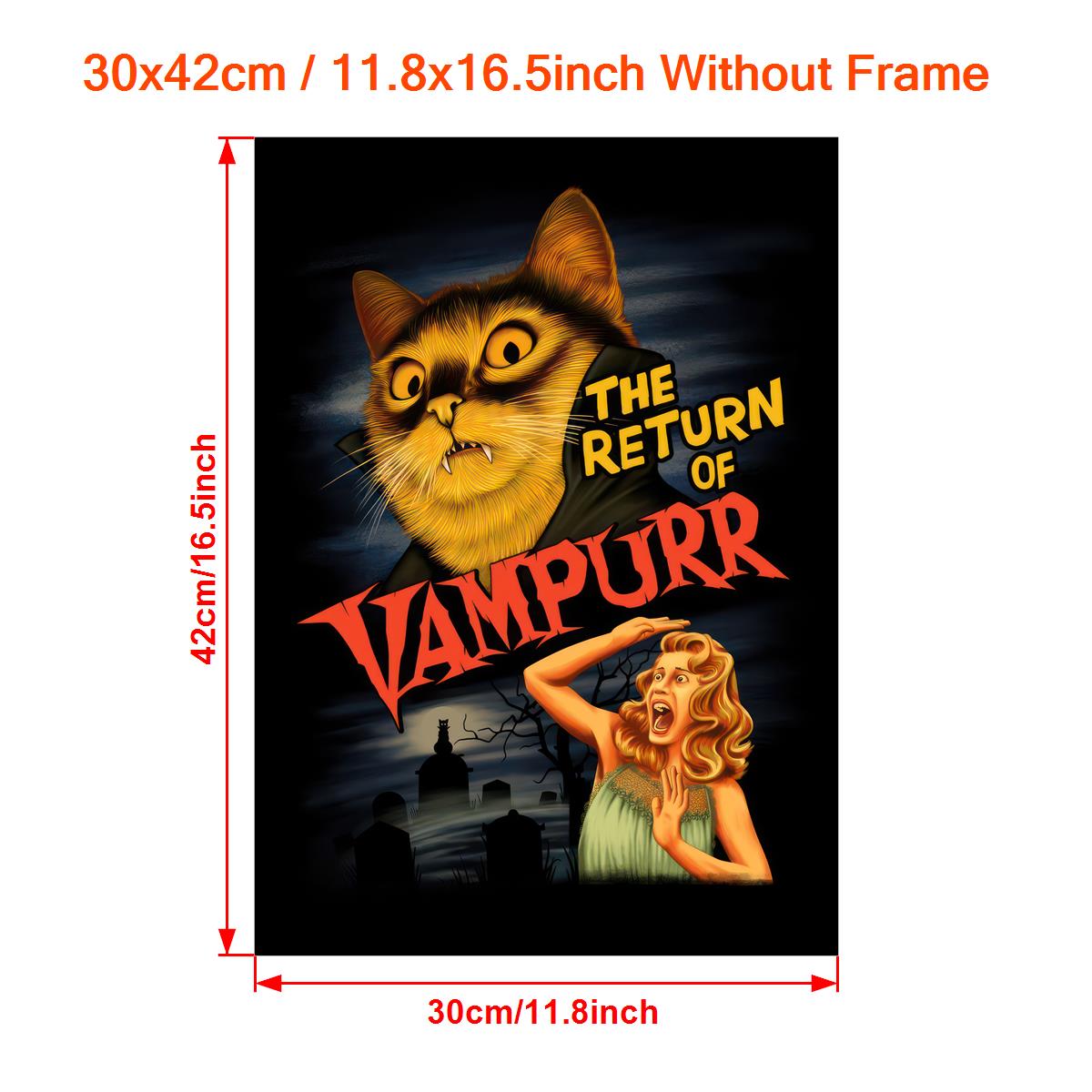 1 adet "Vampurr'un Dönüşü" Tuval Poster - Vintage Korku-Komedi Kedi Sever Duvar Sanatı, Çerçevesiz, Çam Ağacı Tuval, Oturma Odası ve Yatak Odası Dekoru için Dikey Yönlendirme