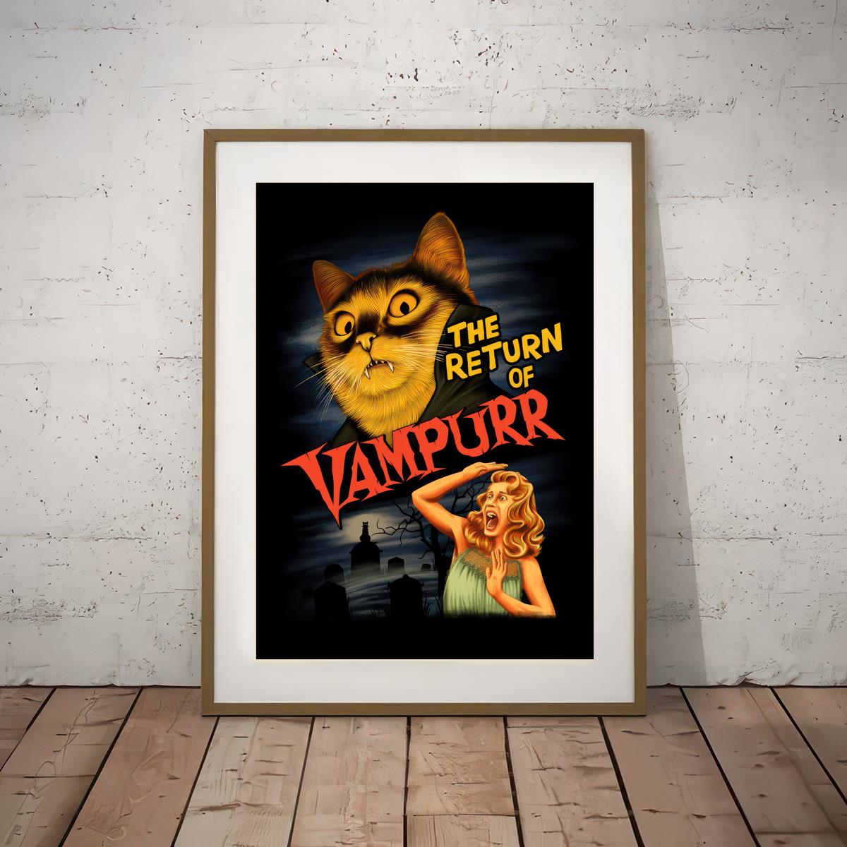 1 adet "Vampurr'un Dönüşü" Tuval Poster - Vintage Korku-Komedi Kedi Sever Duvar Sanatı, Çerçevesiz, Çam Ağacı Tuval, Oturma Odası ve Yatak Odası Dekoru için Dikey Yönlendirme