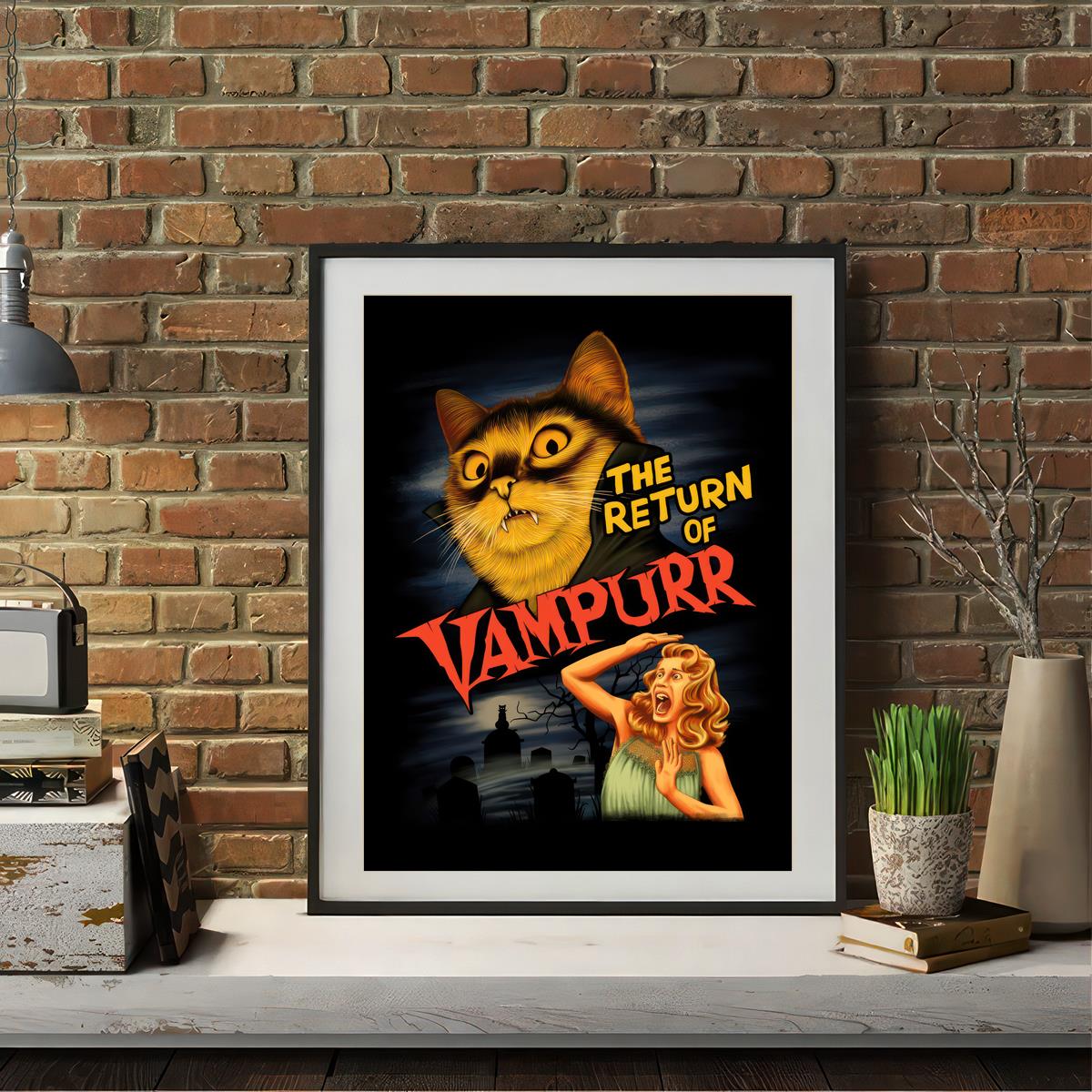 1 adet "Vampurr'un Dönüşü" Tuval Poster - Vintage Korku-Komedi Kedi Sever Duvar Sanatı, Çerçevesiz, Çam Ağacı Tuval, Oturma Odası ve Yatak Odası Dekoru için Dikey Yönlendirme