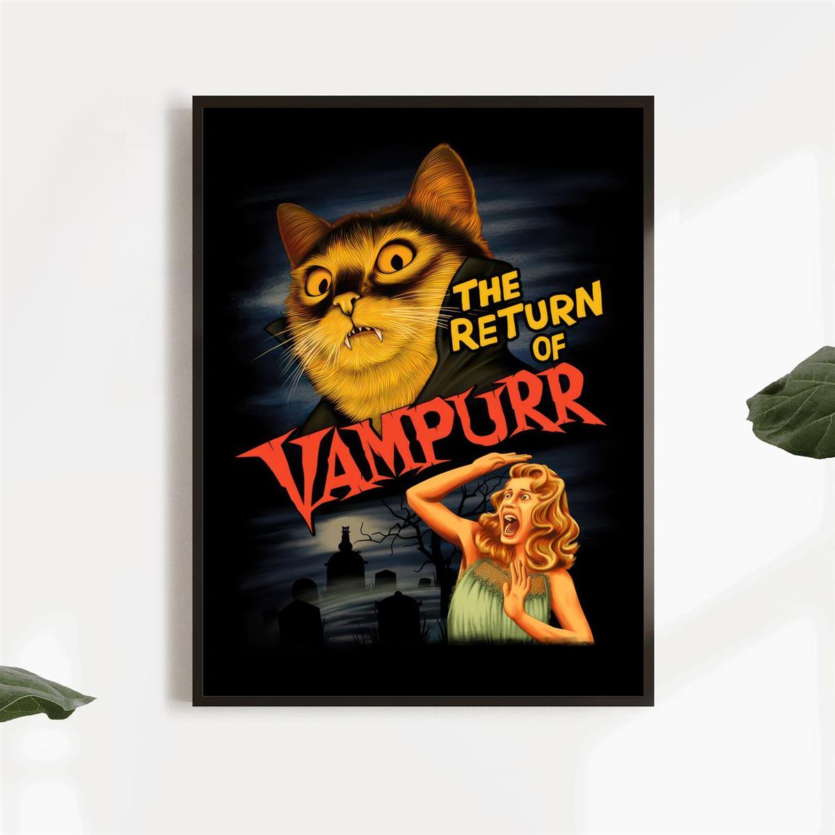 1 adet "Vampurr'un Dönüşü" Tuval Poster - Vintage Korku-Komedi Kedi Sever Duvar Sanatı, Çerçevesiz, Çam Ağacı Tuval, Oturma Odası ve Yatak Odası Dekoru için Dikey Yönlendirme