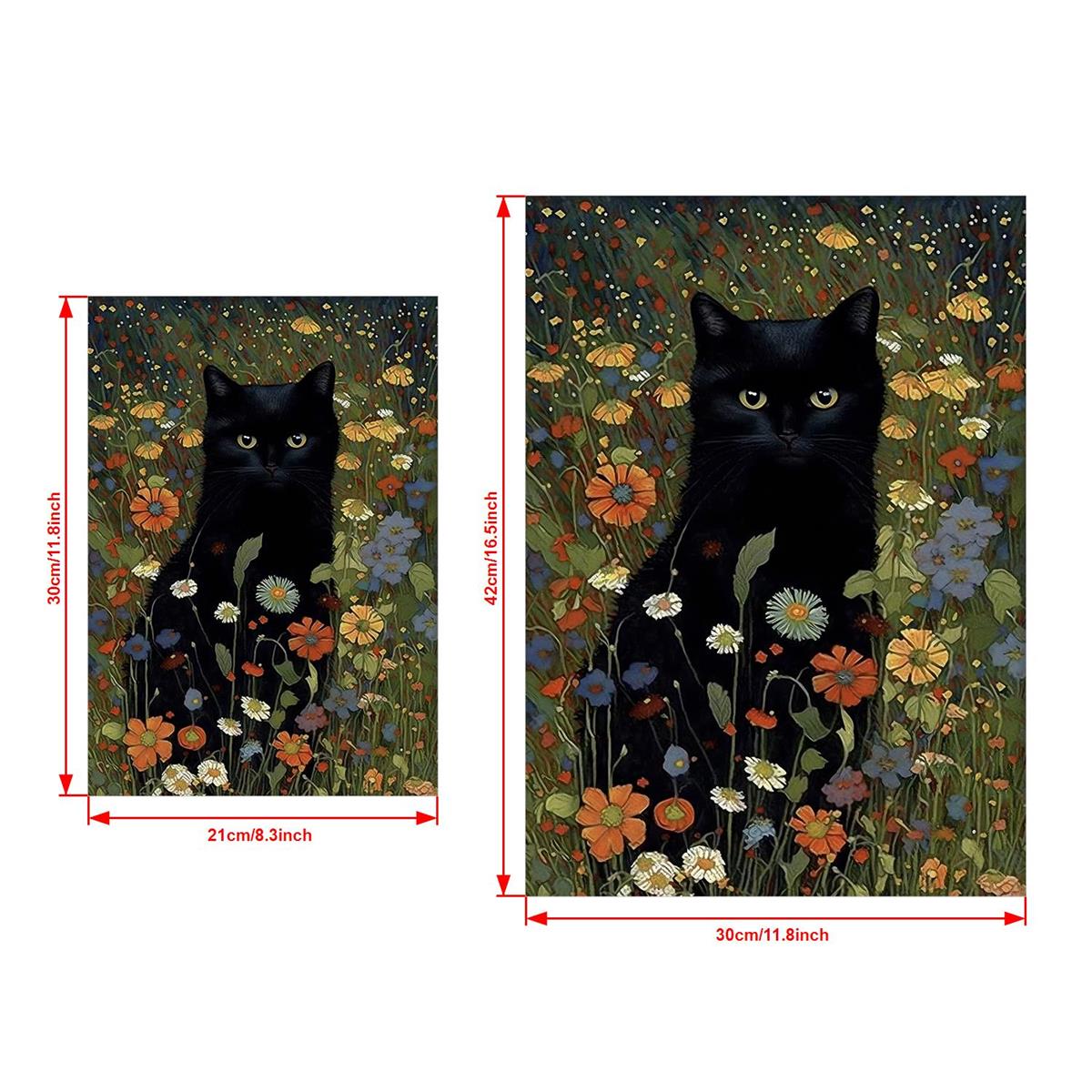 [1pc Retro Canvas Poster Art] 1pc Unframed Canvas Poster, Retro Art, Cat In Garden Flowers Painting Of Cat Home Decor, Ideal Gift For Bedroom Living Room Corridor, Wall Art, Wall Decor, Winter Decor, Room Decoration