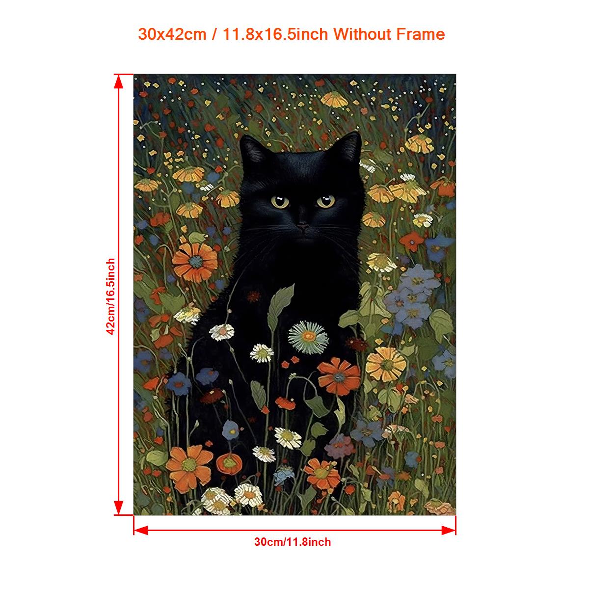 [1pc Retro Canvas Poster Art] 1pc Unframed Canvas Poster, Retro Art, Cat In Garden Flowers Painting Of Cat Home Decor, Ideal Gift For Bedroom Living Room Corridor, Wall Art, Wall Decor, Winter Decor, Room Decoration