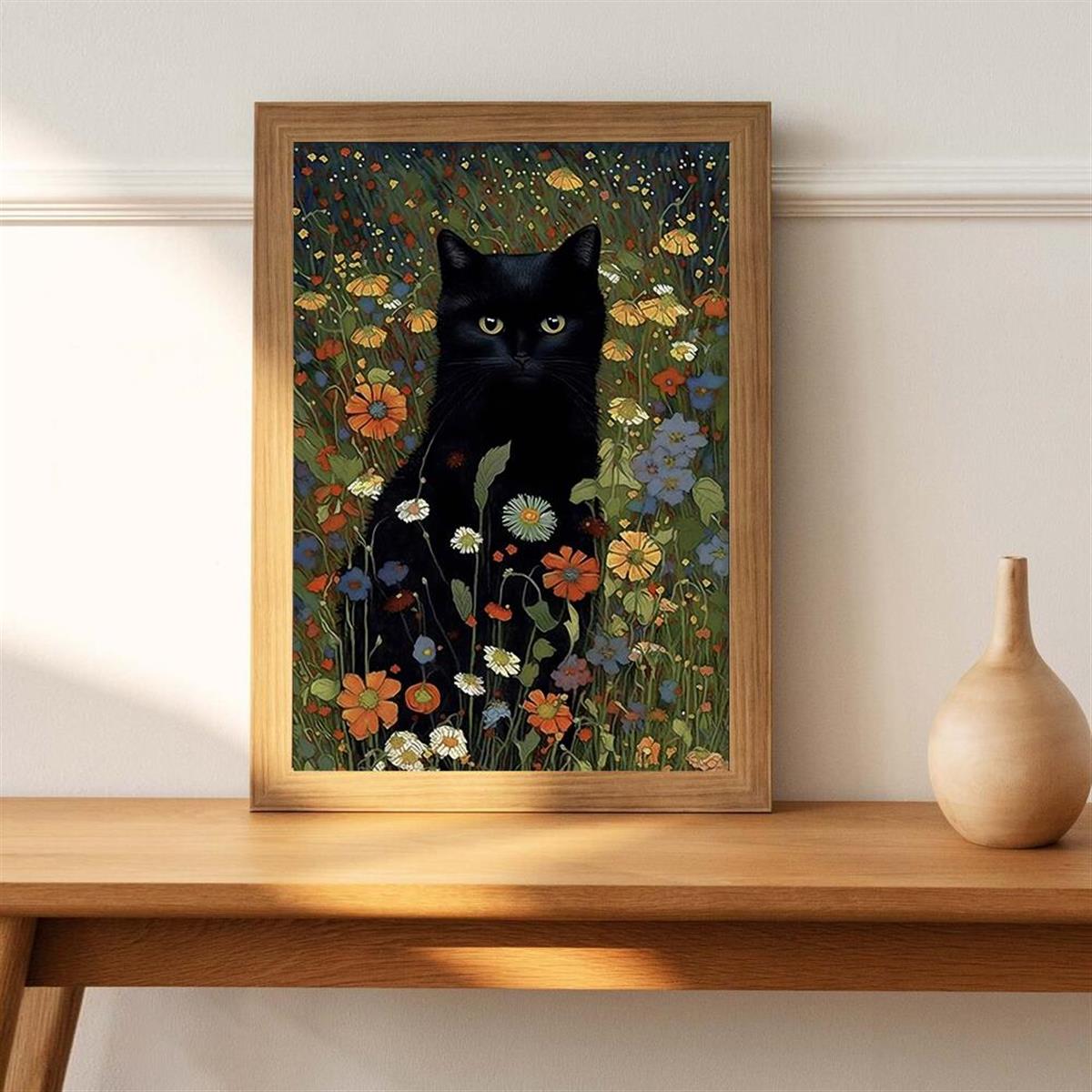 [1pc Retro Canvas Poster Art] 1pc Unframed Canvas Poster, Retro Art, Cat In Garden Flowers Painting Of Cat Home Decor, Ideal Gift For Bedroom Living Room Corridor, Wall Art, Wall Decor, Winter Decor, Room Decoration