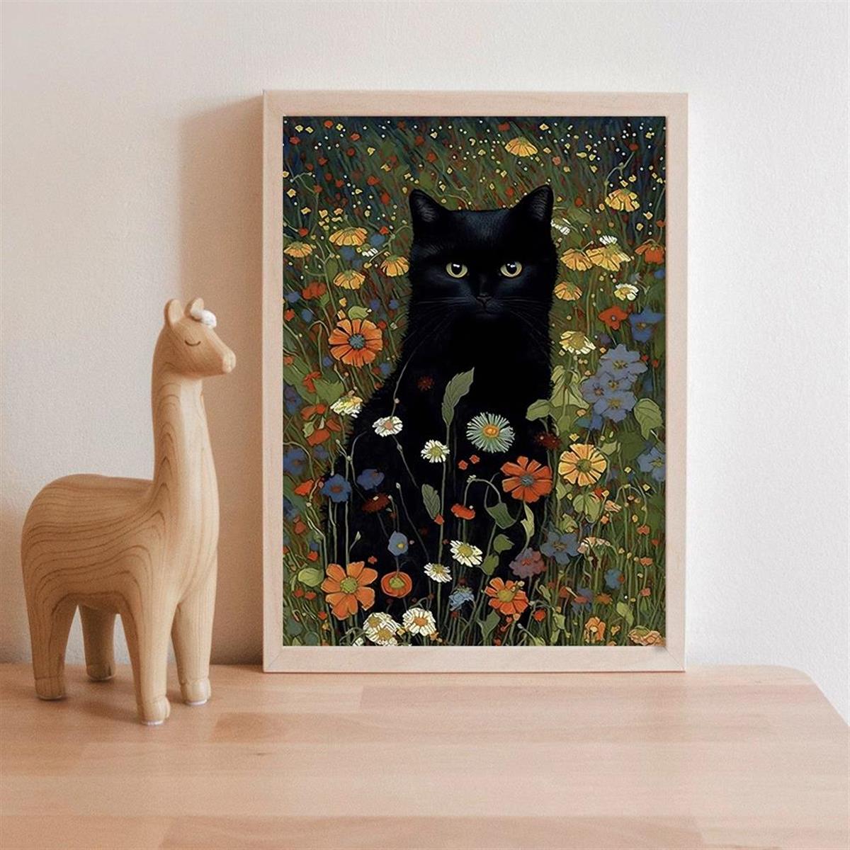 [1pc Retro Canvas Poster Art] 1pc Unframed Canvas Poster, Retro Art, Cat In Garden Flowers Painting Of Cat Home Decor, Ideal Gift For Bedroom Living Room Corridor, Wall Art, Wall Decor, Winter Decor, Room Decoration
